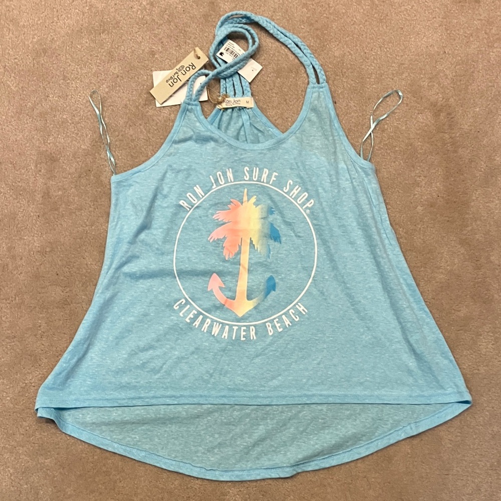 Vintage Ron Jon Light Blue Braided Strap Tank NWT